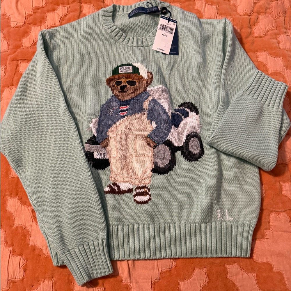 Ralph Lauren Mint Green Bear Crewneck Sweater